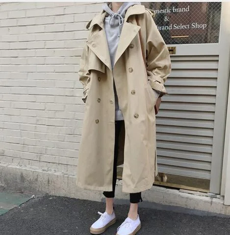 Spring Autumn New Women's Casual Trench Coat Oversize Double Breasted Vintage Outwear Sashes Chic Cloak Female Windbreaker