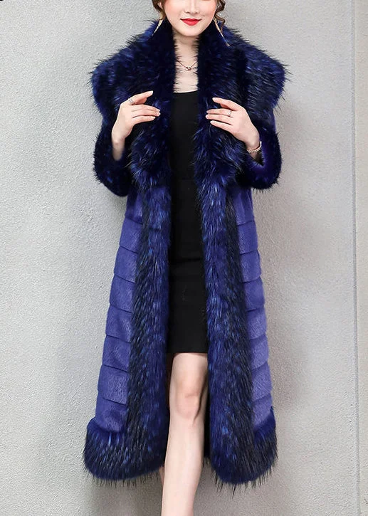 Stylish Blue Oversized Warm Faux Mink Hair Trench Winter