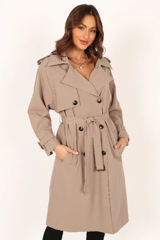 Trina Button Front Trench Coat - Mocha