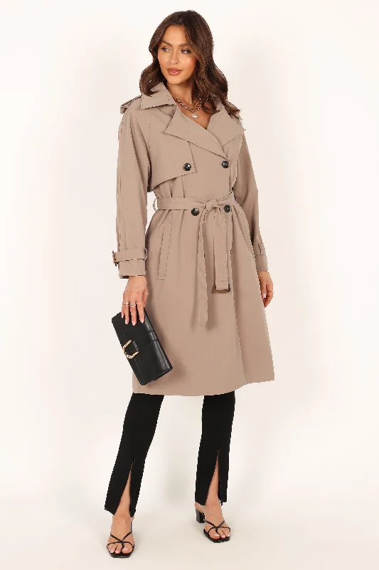 Trina Button Front Trench Coat - Mocha