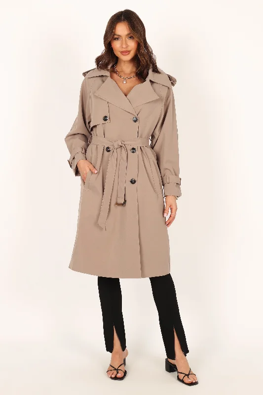 Trina Button Front Trench Coat - Mocha