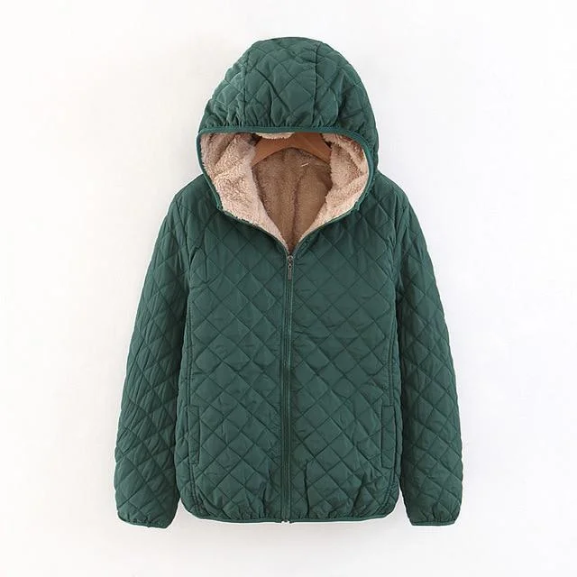 Women Autumn Winter Parkas Coat Jackets Female Lamb Hooded Plaid Long Sleeve Warm Winter Jacket Plus Size S~3XL casaco feminino