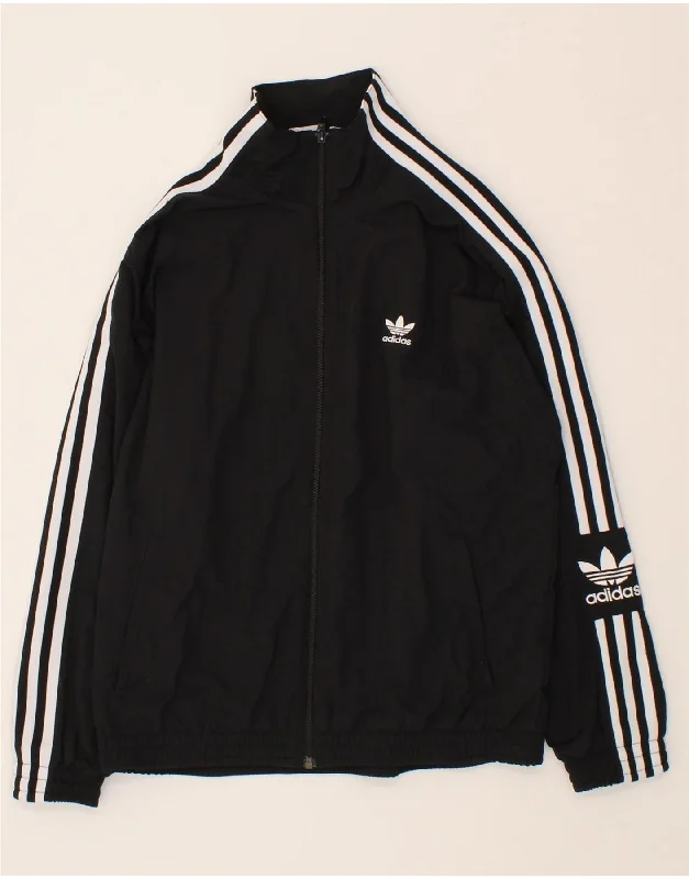 ADIDAS Womens Tracksuit Top Jacket UK 12 Medium Black Polyester