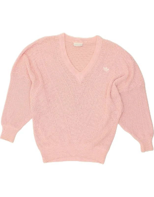 ADIDAS Womens V-Neck Jumper Sweater EU 42 Medium Pink Cotton