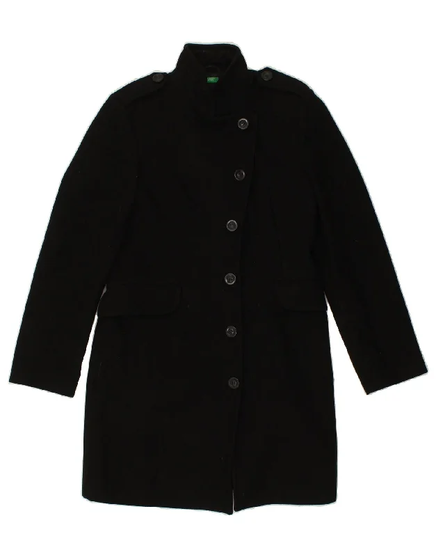 BENETTON Womens Military Overcoat UK 10 Small Black