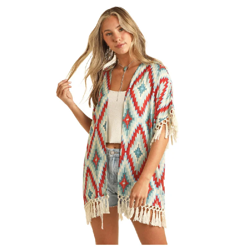 BW27T03913 Rock & Roll Women's Aztec Print Coastal Cowgirl Kimono