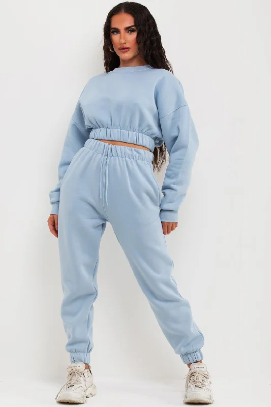 Crop Sweatshirt And Joggers Tracksuit Sky Blue