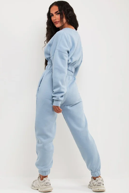 Crop Sweatshirt And Joggers Tracksuit Sky Blue