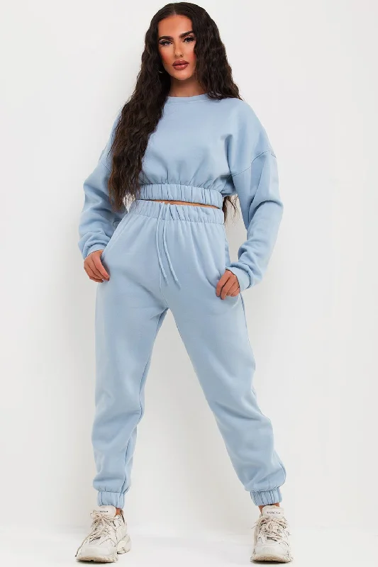 Crop Sweatshirt And Joggers Tracksuit Sky Blue