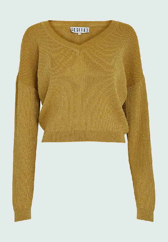 DSGeisha Metal Rib Knit Pullover - Gold Metallic