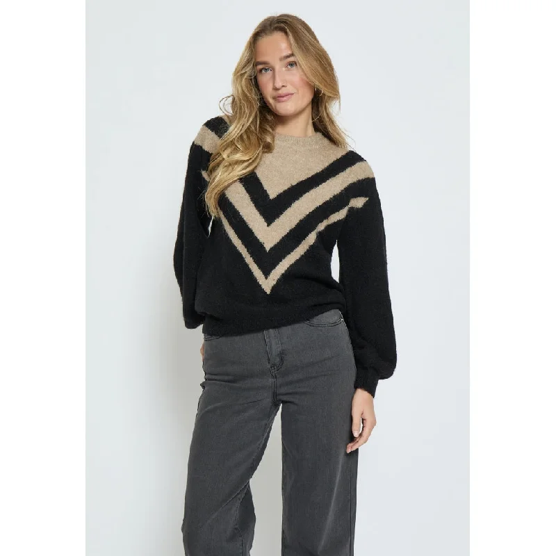 DSKamelia Long Sleeve Knit Pullover - Black Stripe