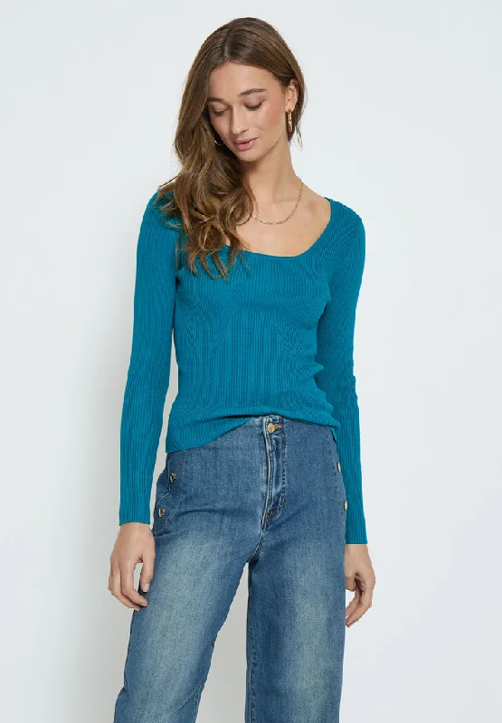 Eanna Long Sleeve Knit Pullover - Crystal Teal