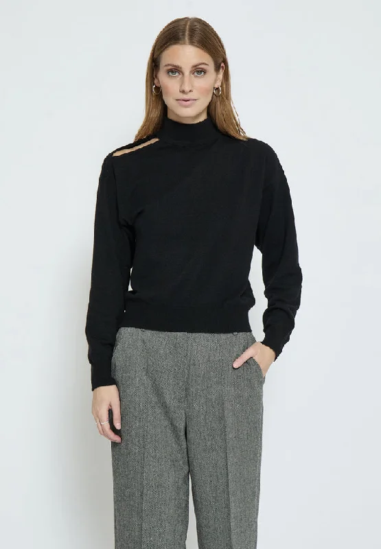 Ebba Roll Neck Knit Pullover - Black