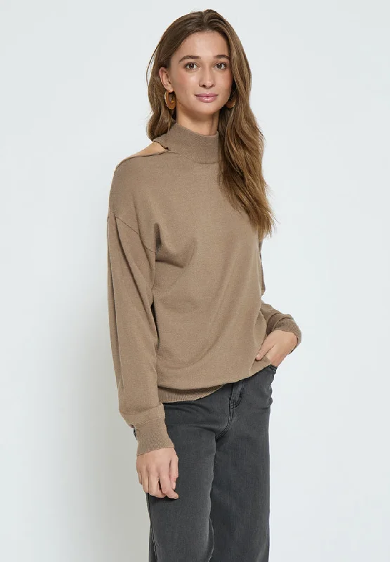 Ebba Roll Neck Knit Pullover - Pine Bark Melange