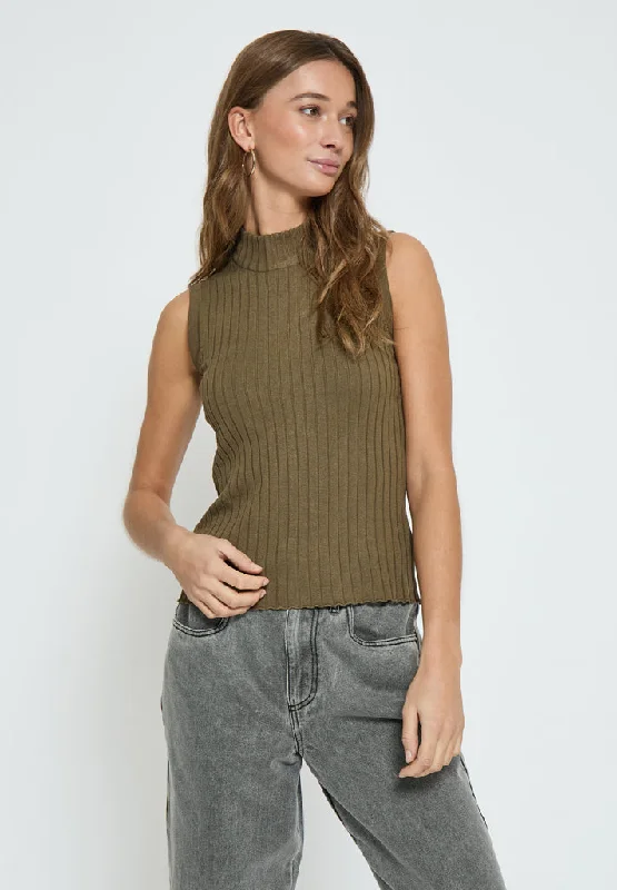 Evia High Neck Sleeveless Pullover - Beech