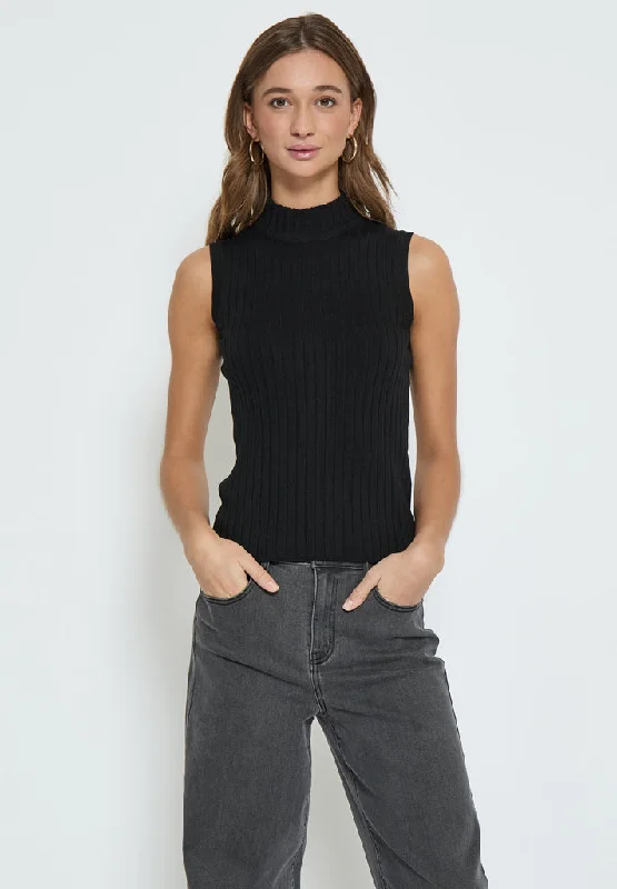 Evia High Neck Sleeveless Pullover - Black