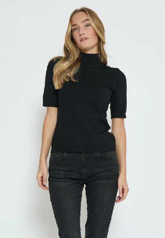 Evia Short Sleeve Knit Pullover - Black