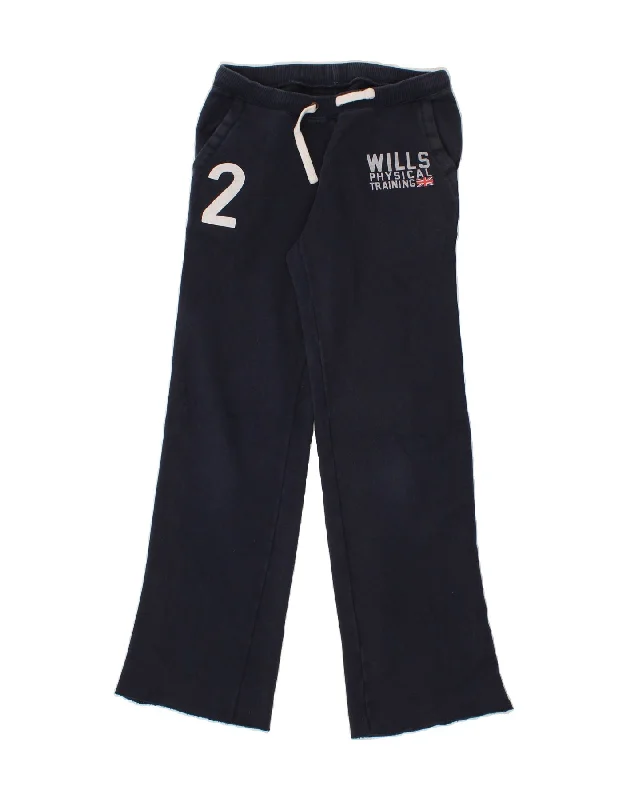 JACK WILLS Womens Graphic Tracksuit Trousers UK  8 Small Navy Blue Cotton