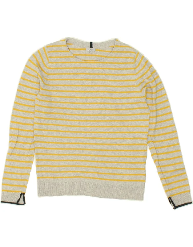 JIGSAW Womens Boat Neck Jumper Sweater UK 14  Medium Yellow Striped Cotton