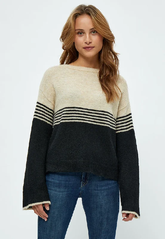 MSKalia Knit Pullover - Sand Gray Stripe