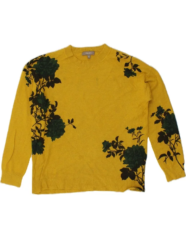 OASIS Womens Crew Neck Jumper Sweater UK 14 Medium Yellow Floral Viscose