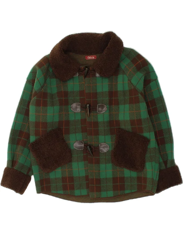 OSBORNE Womens Duffle Overcoat UK 16 Large Green Check