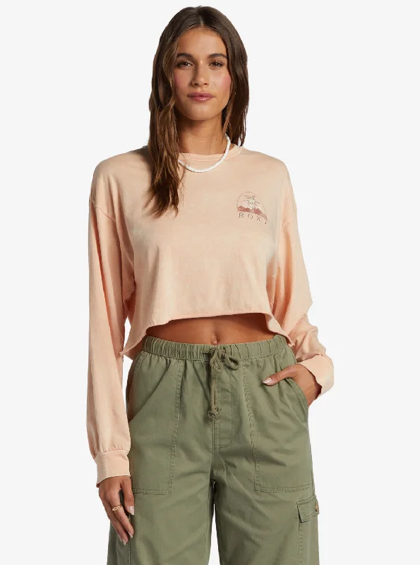 Palm Arcana Cropped Oversized Long Sleeve T-Shirt - Salmon