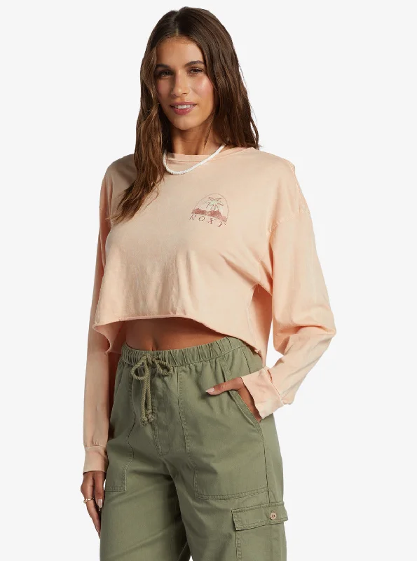 Palm Arcana Cropped Oversized Long Sleeve T-Shirt - Salmon