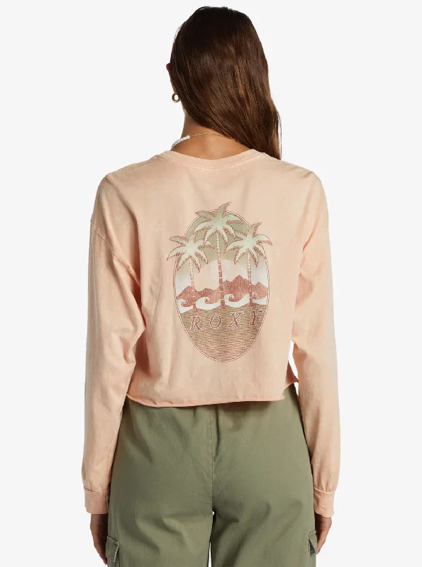 Palm Arcana Cropped Oversized Long Sleeve T-Shirt - Salmon