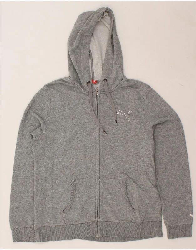 PUMA Womens Zip Hoodie Sweater UK 16 Large Grey Flecked Cotton