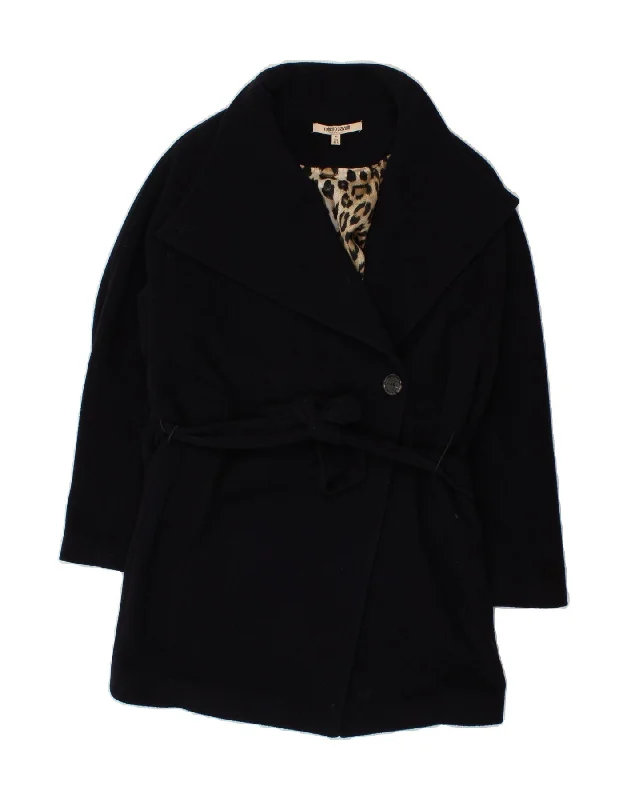 ROBERTO CAVALLI Womens Overcoat IT 40 Small Navy Blue Wool