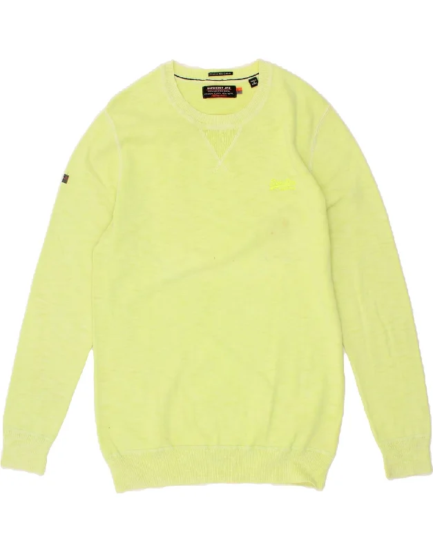 SUPERDRY Womens Crew Neck Jumper Sweater UK 14 Large Yellow Cotton