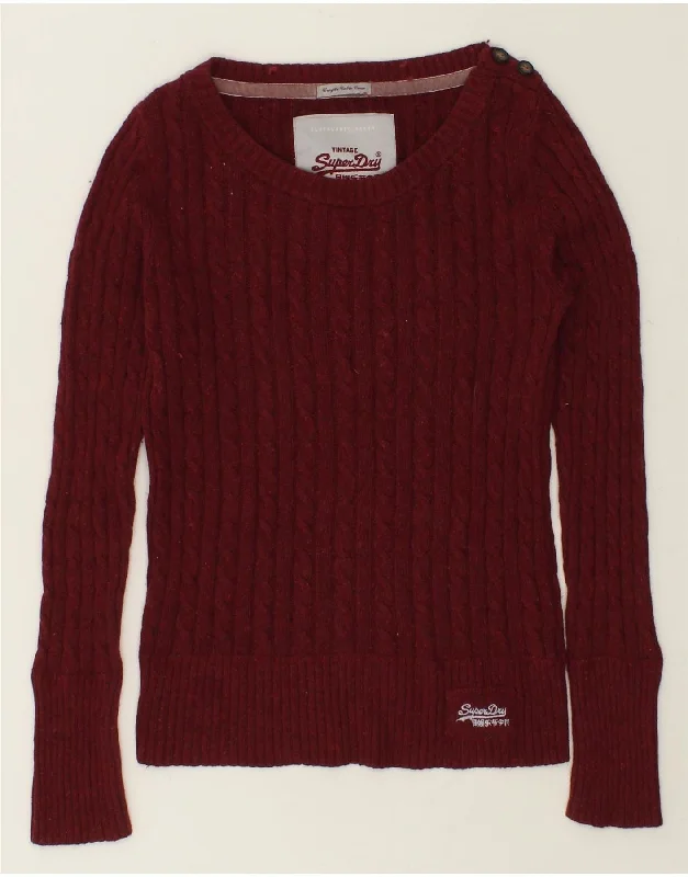 SUPERDRY Womens Premium Boat Neck Jumper Sweater UK 14 Medium Maroon