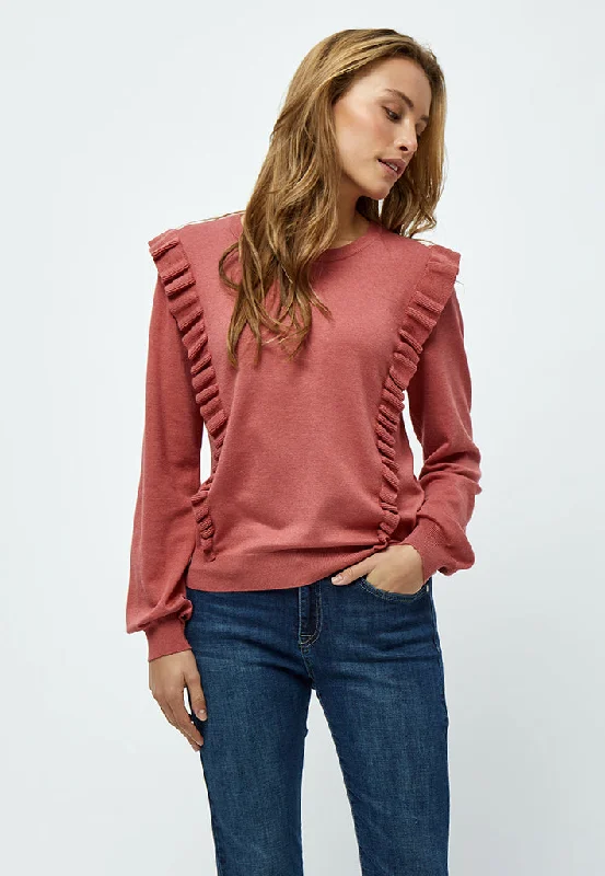 MSVesia Knit Frill Pullover - Dusty Cedar Red Melange