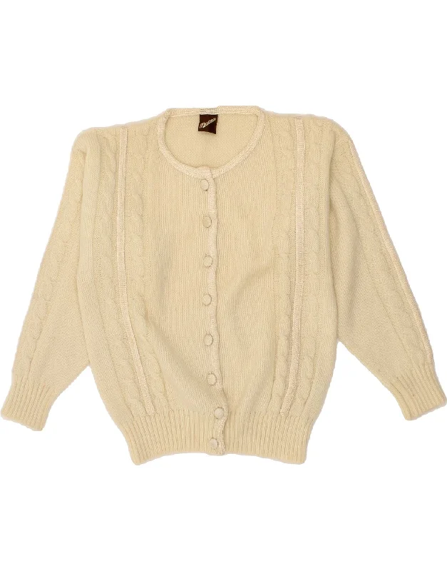 VINTAGE Womens Cardigan Sweater UK 10 Small Beige Wool