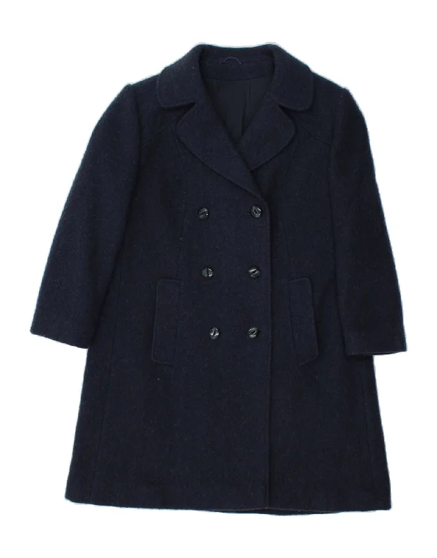 VINTAGE Womens Overcoat IT 46 Large Navy Blue Wool