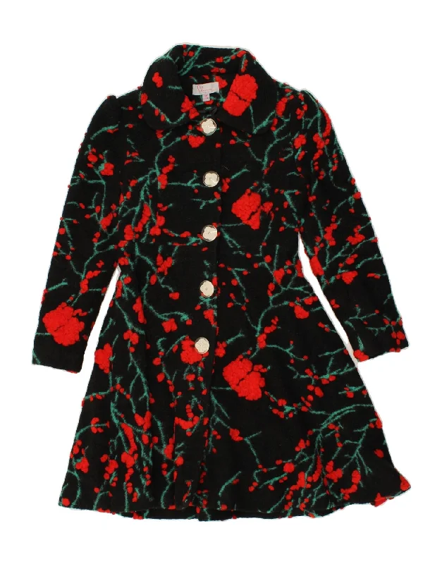 VINTAGE Womens Overcoat UK 10 Small Black Floral