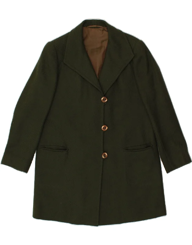 VINTAGE Womens Overcoat UK 12 Medium Green