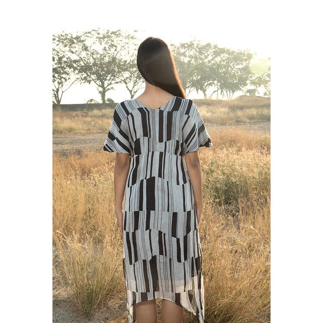 Handcrafted Chanderi Banding Kaftan | Natural & Black