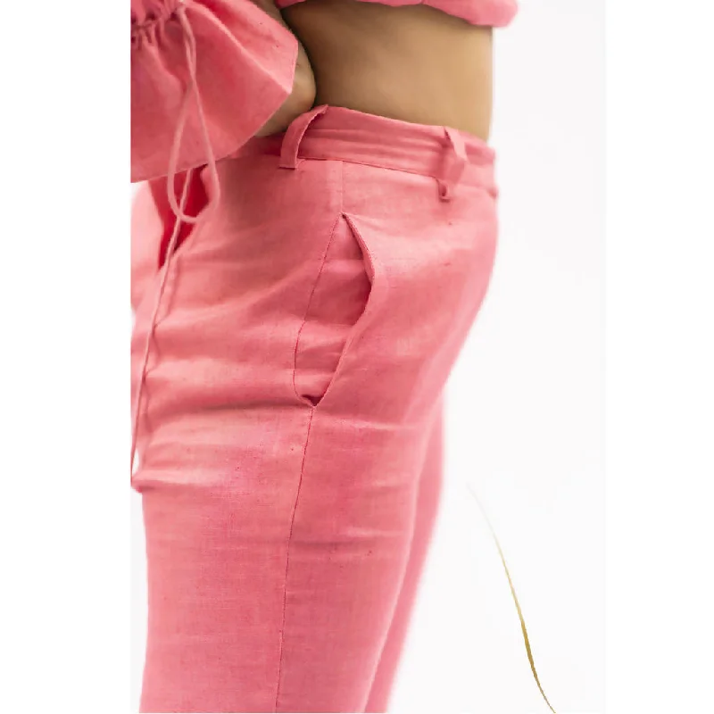 Handcrafted Hemp Trouser with Slits | Pink