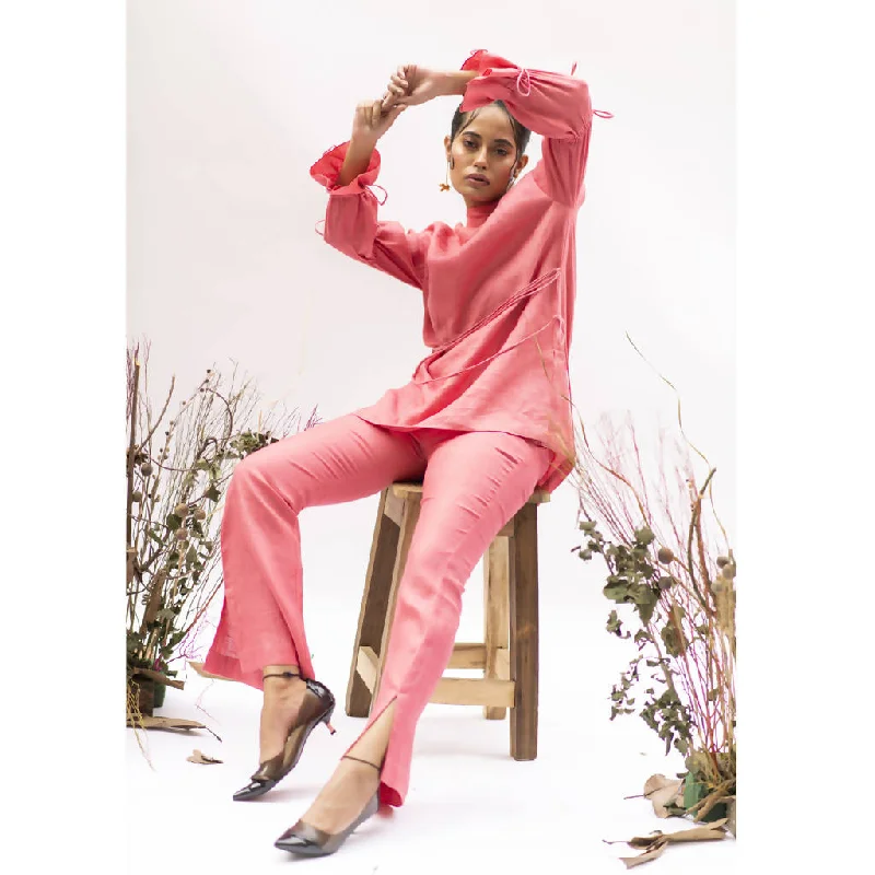 Handcrafted Hemp Trouser with Slits | Pink