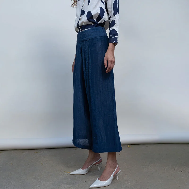 Ankle Length Trouser | Linen Silk | Navy