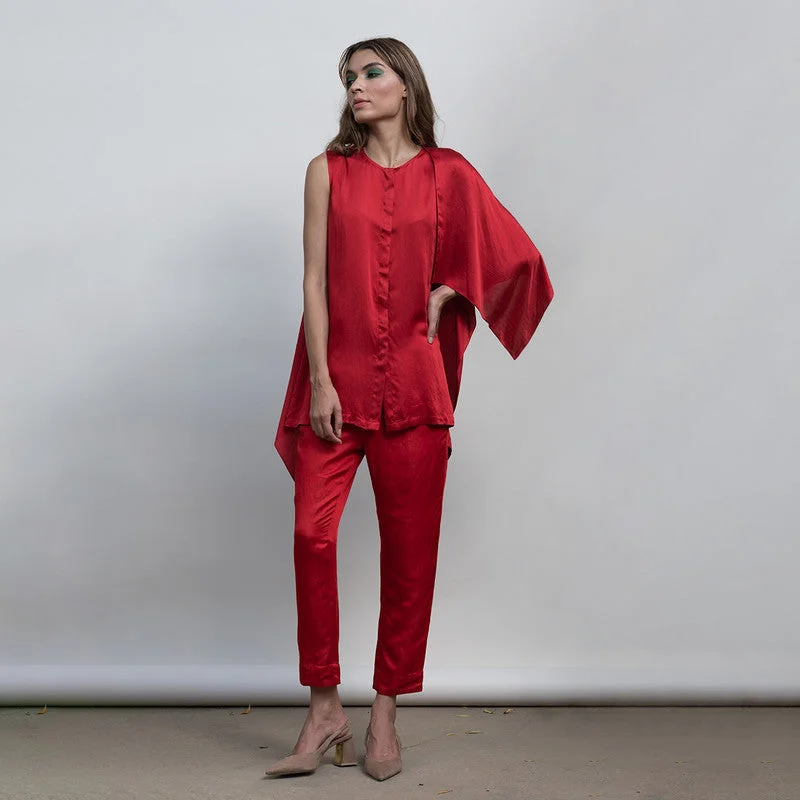 Linen Satin Trouser | Narrow Fit | Red