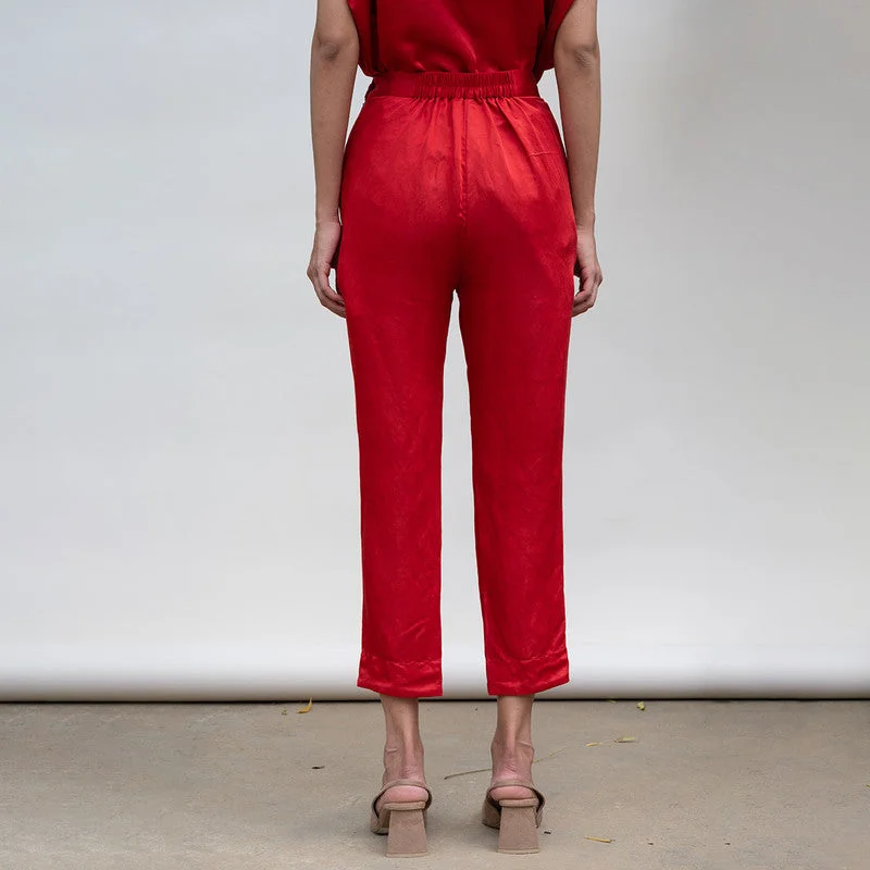 Linen Satin Trouser | Narrow Fit | Red