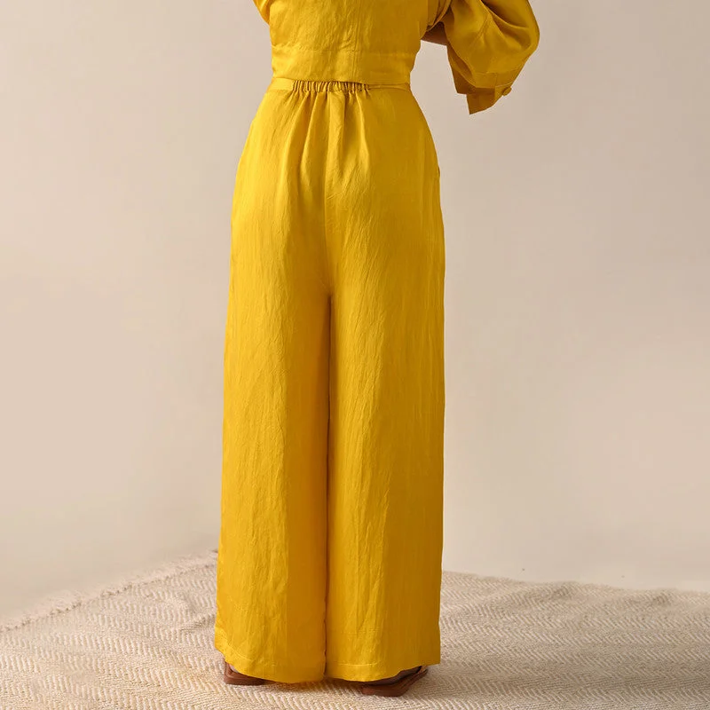 Trousers For Women | Linen Satin | Straight Fit | Yellow