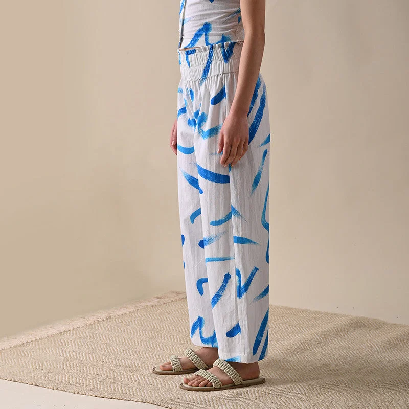 Trousers For Women | Pure Cotton | Print | Ivory & Blue