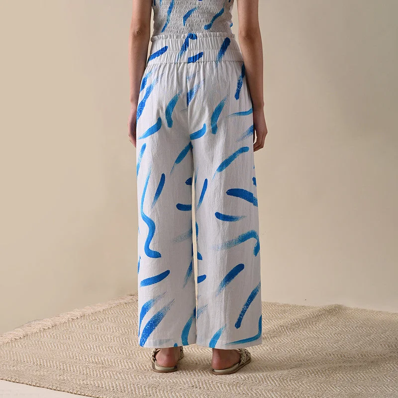 Trousers For Women | Pure Cotton | Print | Ivory & Blue