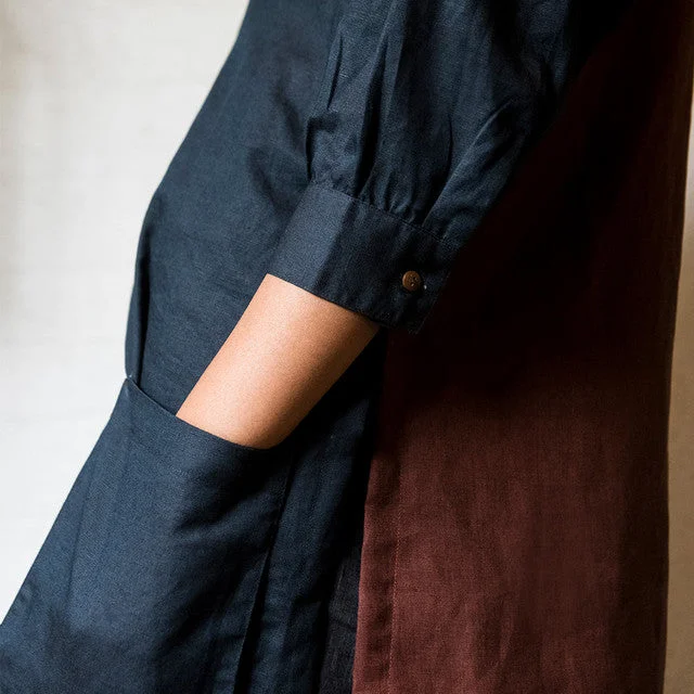 Upcycled Linen Oversized Tunic | Navy & Brown