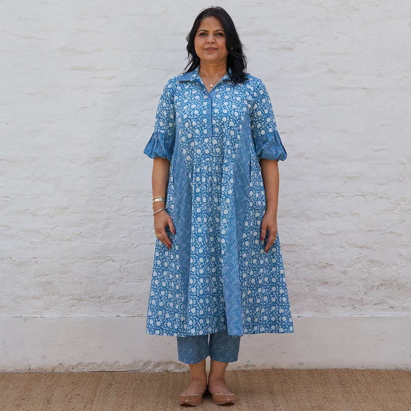 Pure Cotton Handblock Printed Tunic | Blue & White