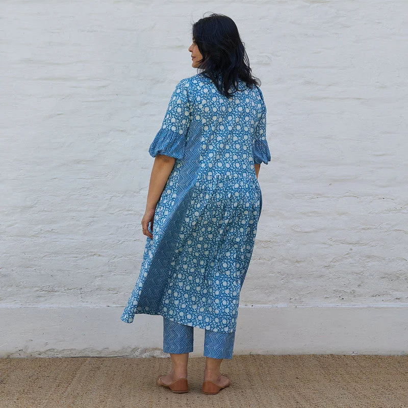 Pure Cotton Handblock Printed Tunic | Blue & White